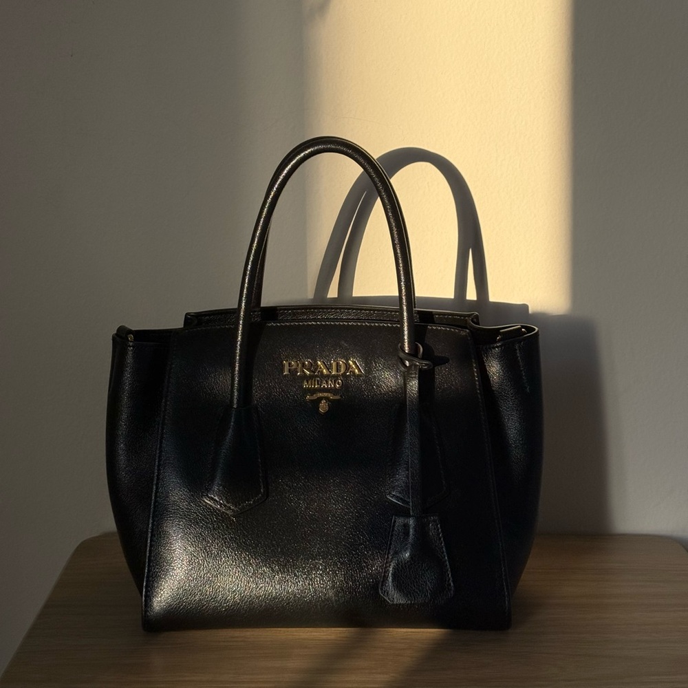 Prada Glacé Calf Black Satchel with Gold Hardware